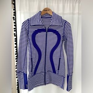 Rare Lululemon in stride jacket blue white stripe women’s 4 luon full zip jacket